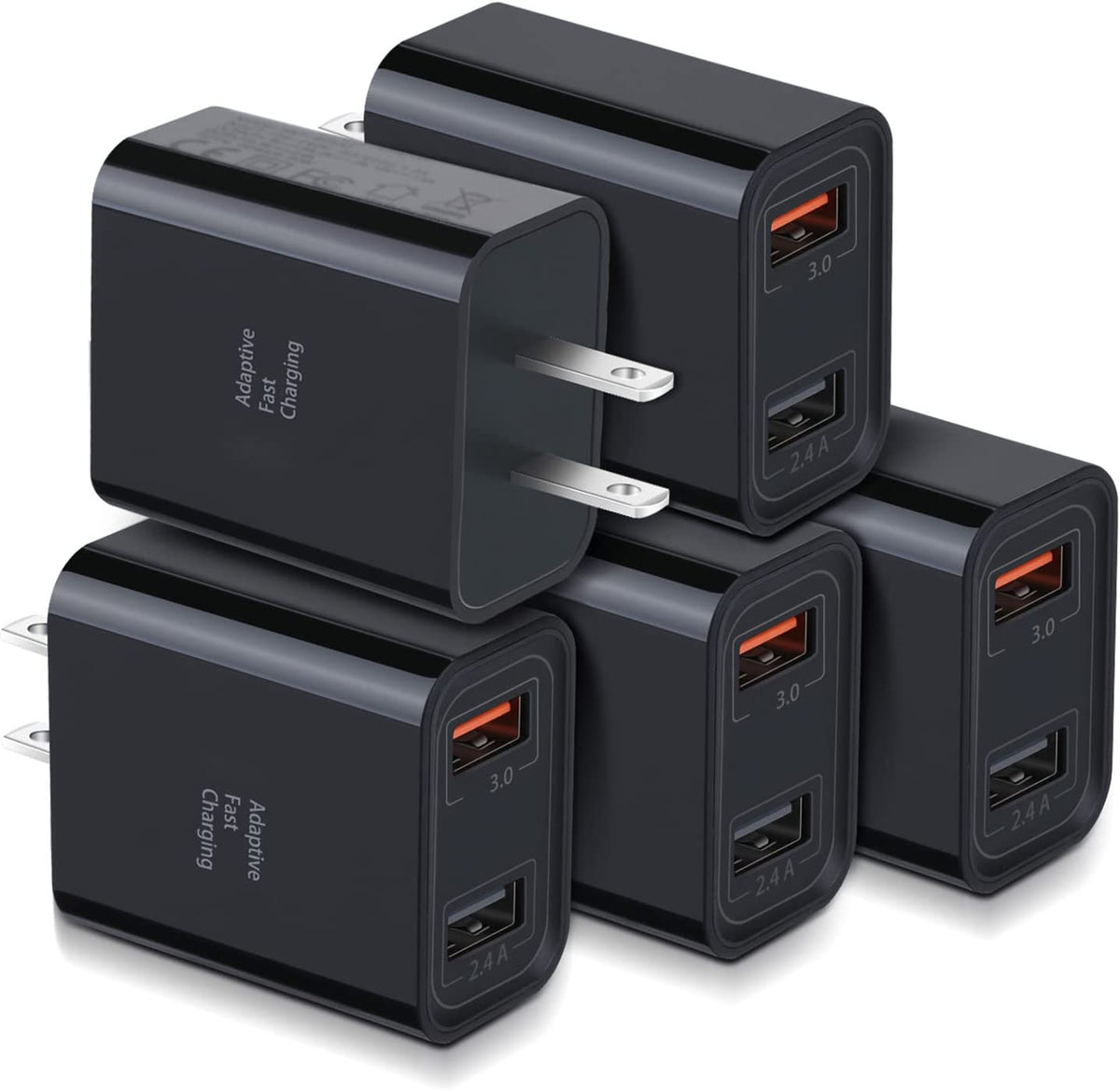 Quick Fast Charge 3.0 USB Wall Charger, 5 Pack 30W Dual USB Power Adapter