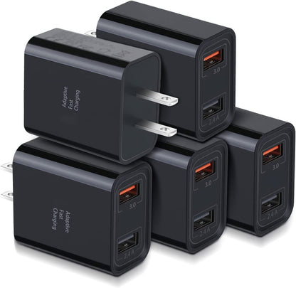 Quick Fast Charge 3.0 USB Wall Charger, 5 Pack 30W Dual USB Power Adapter
