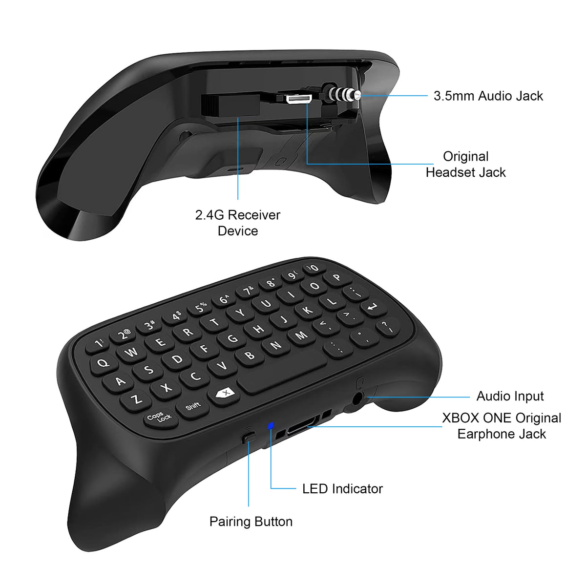 Wireless Game Controller Keyboards Fit for Xbox Series S/X, Xbox One/S,  2.4G Mini QWERTY Keyboard Gaming Message Chatpad with USB Receiver, 3.5Mm Audio Jack