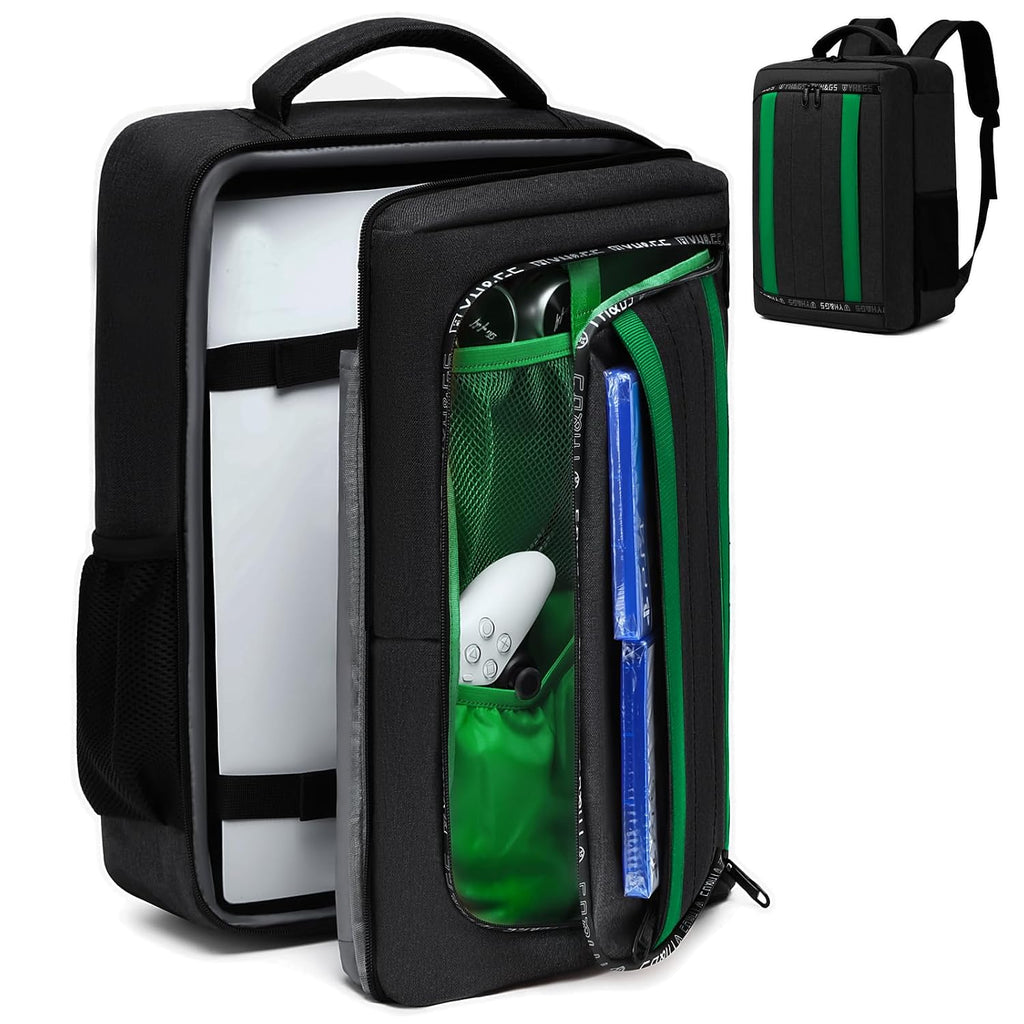 Travel Backpack for PS5, Protective Carrying Case Bag for 17.3’’ Laptop, Controllers, Game Discs and More Gaming Accessories, PS5 Carrying Case with Multiple Pockets (Black)