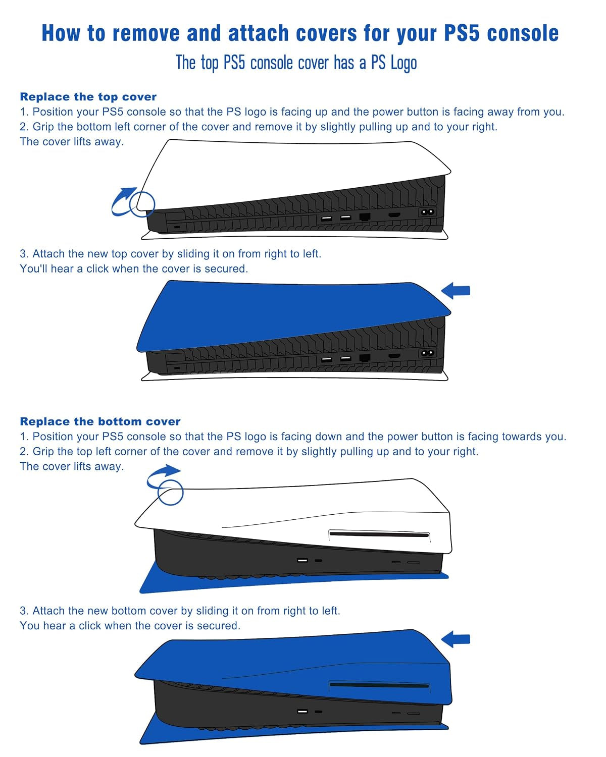 Faceplate for PS5 Disc Edition, Anti-Scratch Dustproof Plates Replacement Cover Skin Accessories Compatible with PS5 Console with a Disc Drive, Blue, 2020 Standard Version