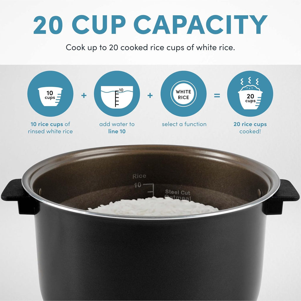 ® 20-Cup Slow Cook Rice Cooker and Brown Rice Cooker with Lift-Out Pot Handles and Silicone Storage Lid — Pfas-Free Corecoat™ Ceramic