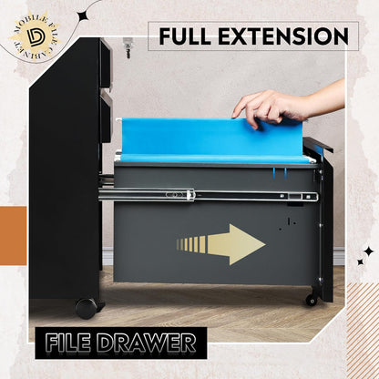 3 Drawer File Cabinet with Lock, Fully Assembled except Casters