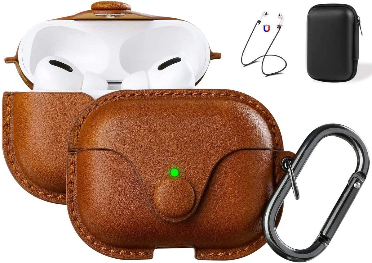 for Airpods Pro 1St/2Nd Case Leather with Keychain, Brown