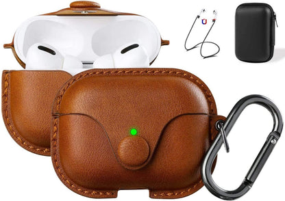 for Airpods Pro 1St/2Nd Case Leather with Keychain, Brown