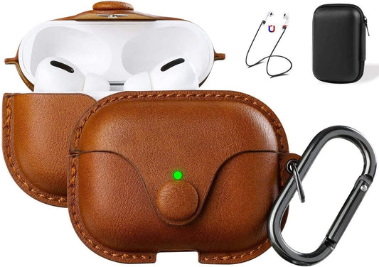 for Airpods Pro 1St/2Nd Case Leather with Keychain, Brown