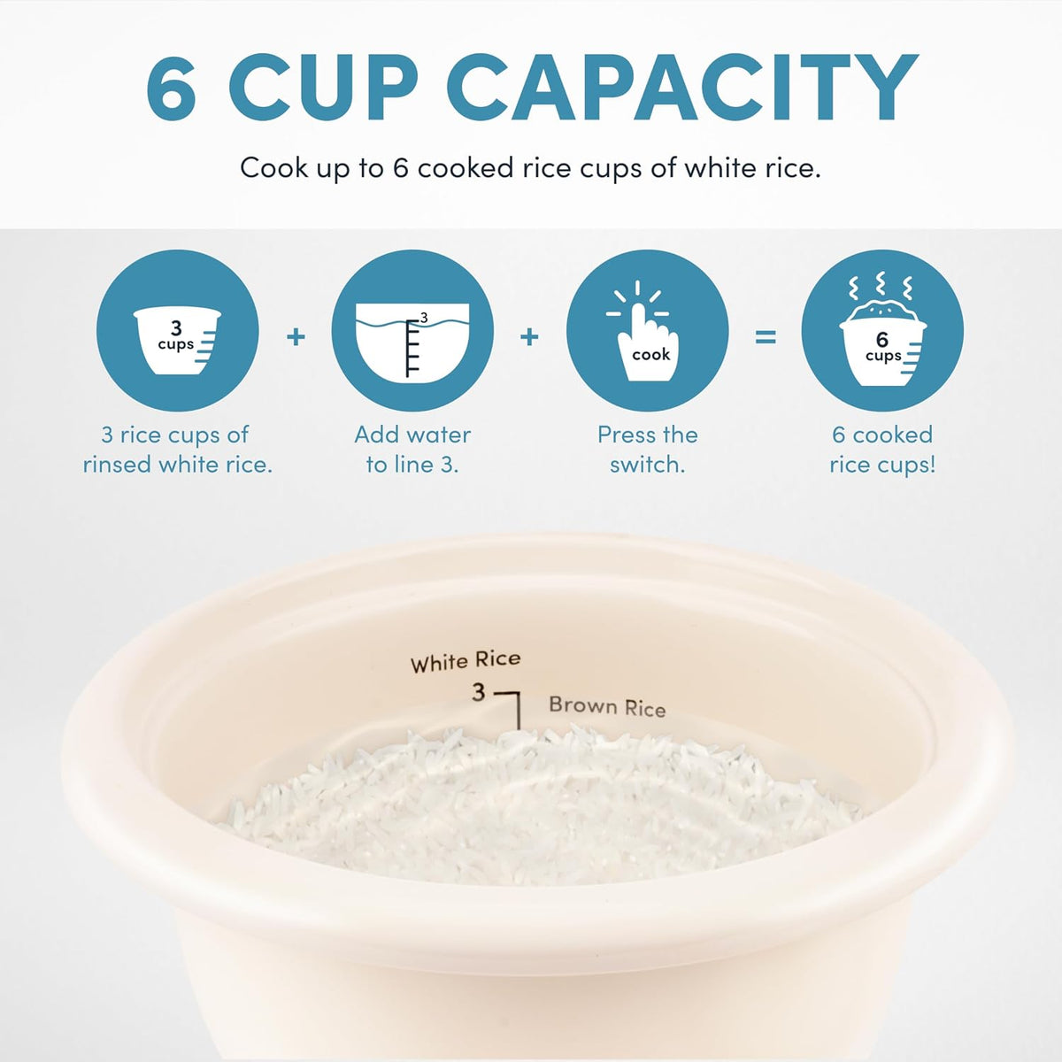 Corecoat Pot-Style Rice Cooker with One-Touch Control and Non-Stick Ceramic Coating (6 Cups Cooked, 3 Cups Uncooked)
