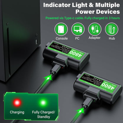 Rechargeable Controller Battery Pack for Xbox,2X4800Mwh(2000Mah) Batteries Pack with USB-C Charging Cable for Xbox Series S|X/X-Box One S/X/ Elite Remote Play and Charge Kit with 4 Cover(2 Pack)