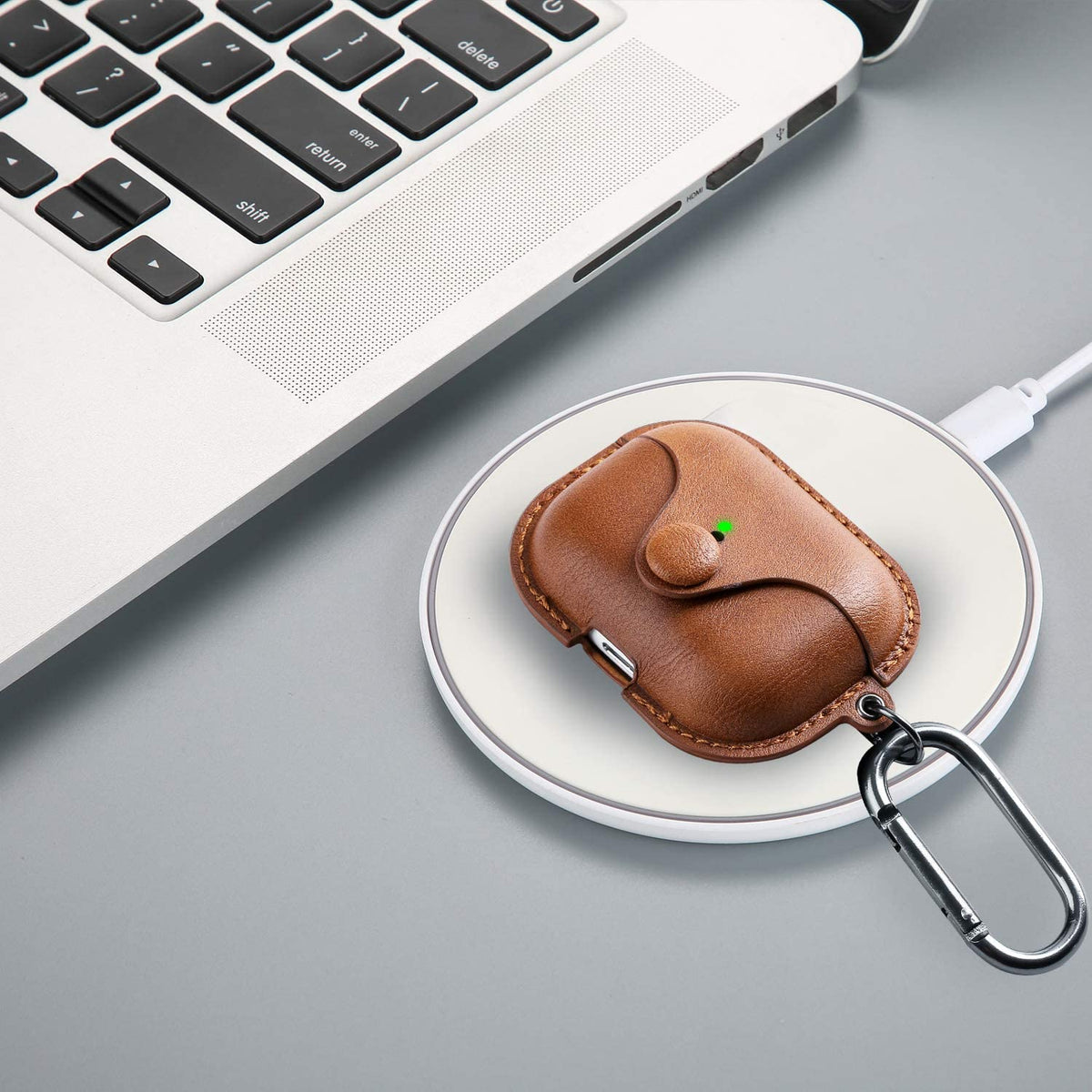 for Airpods Pro 1St/2Nd Case Leather with Keychain, Brown