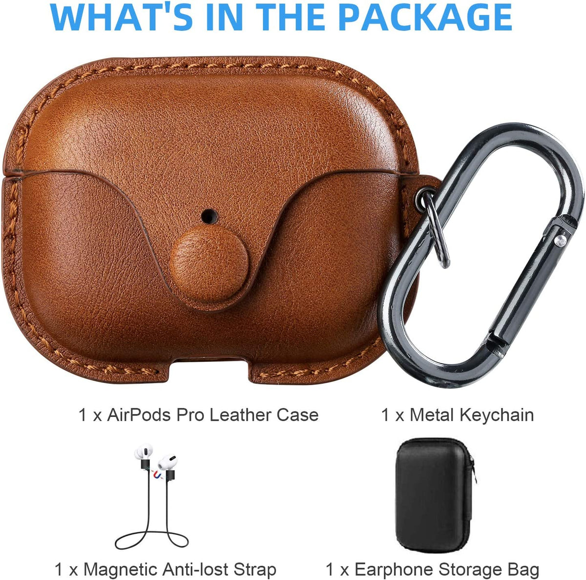 for Airpods Pro 1St/2Nd Case Leather with Keychain, Brown