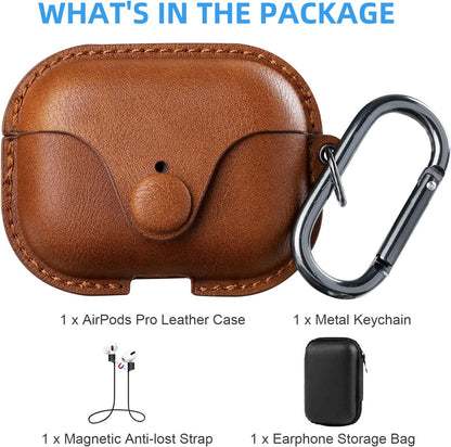 for Airpods Pro 1St/2Nd Case Leather with Keychain, Brown