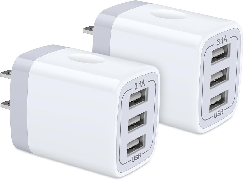 USB Wall Charger, Wall Plug 3-Port USB Charging Block 3.1A Power Adapter