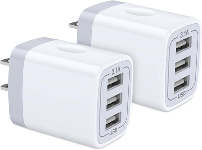 USB Wall Charger, Wall Plug 3-Port USB Charging Block 3.1A Power Adapter