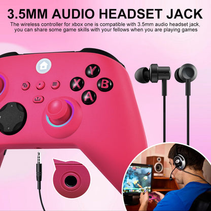 Xbox One Controller, RGB LED Light 2.4Ghz Wireless Controller Compatible with Xbox One X/S Xbox Series X/S with 3.5Mm Audio Headphone Jack & 800Mah Rechargeable Built-In Battery, Deep Pink
