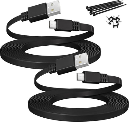 Flat USB a to Micro USB Power Extension Cable 30FT/9M 2Pack,Black