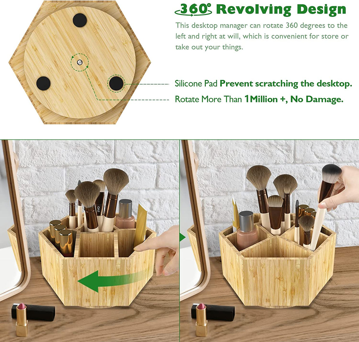 Bamboo Art Supply Organizer,Rotating Pencil Holder Back to School Supplies
