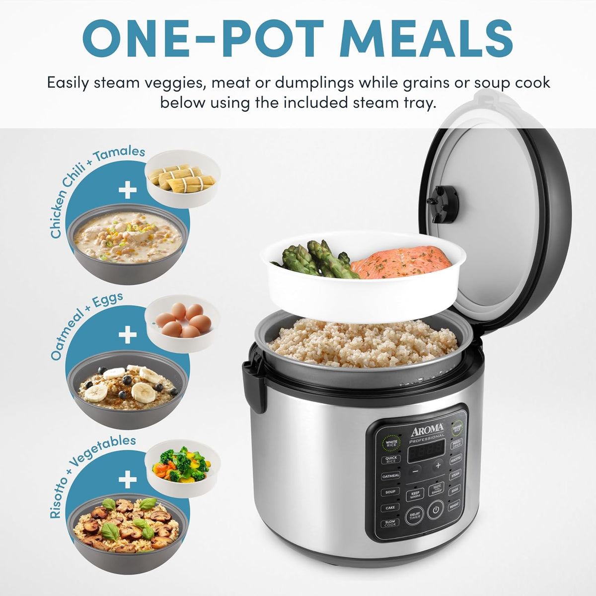 Professional Digital Rice Cooker, 10-Cup (Uncooked) / 20-Cup (Cooked), Multicooker, Slow Cooker, Steamer, Oatmeal Cooker, Egg Cooker, STS, 5 Qt, Black, ARC-5200SB