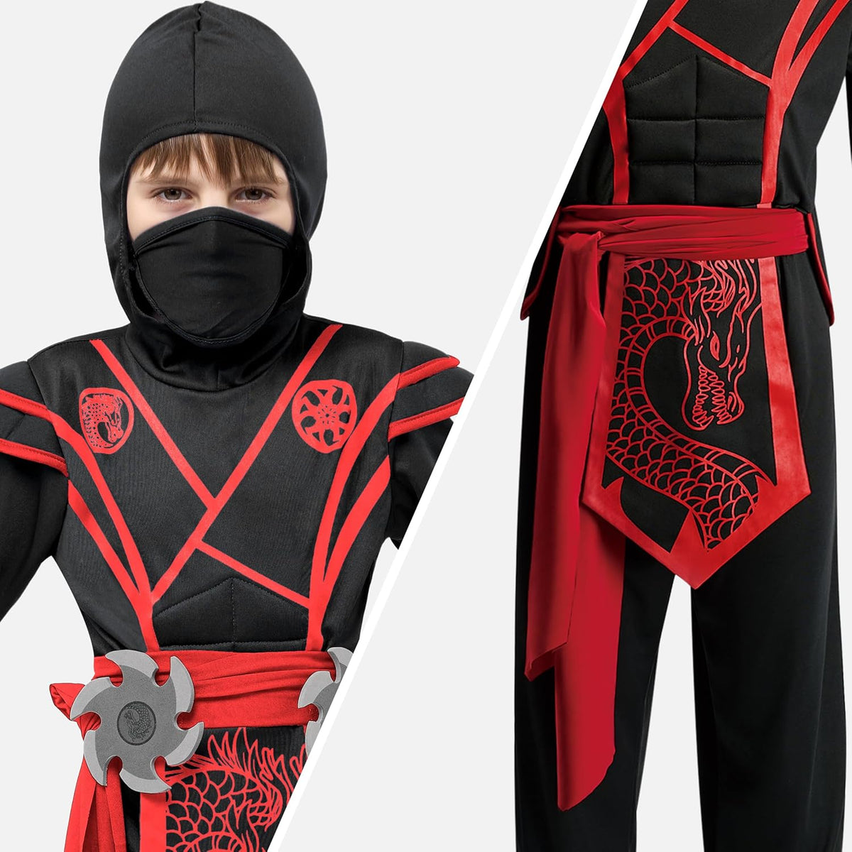 Halloween Ninja Costume Kids, Ninja Dragon Jumpsuit Set, Boys Halloween Costume for Dressup Party